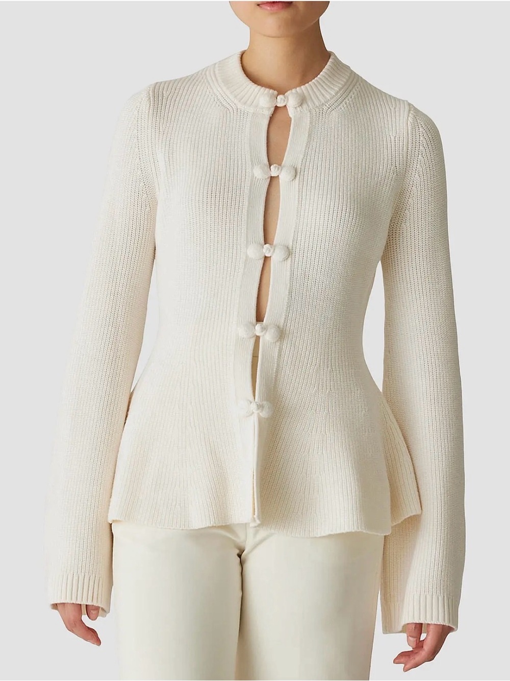 Rebecca Taylor NWT $490 Cream Wool Knit Open Front Cardigan Sweater L 824049Y007